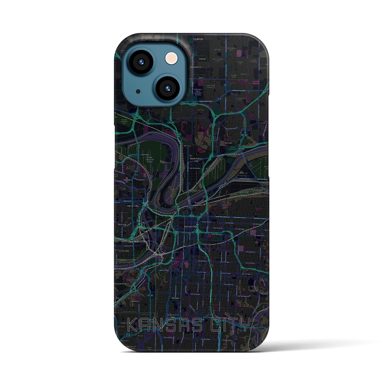 【カンザスシティ】地図柄iPhoneケース（バックカバータイプ・ブラック）iPhone 13 用