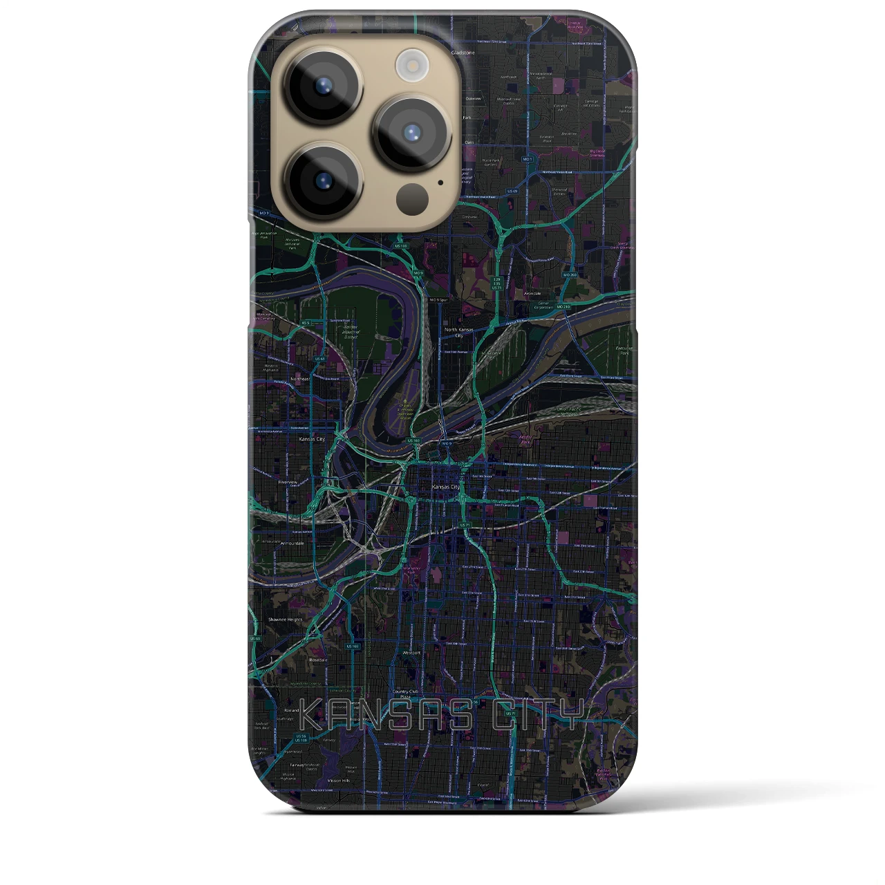 【カンザスシティ】地図柄iPhoneケース（バックカバータイプ・ブラック）iPhone 14 Pro Max 用