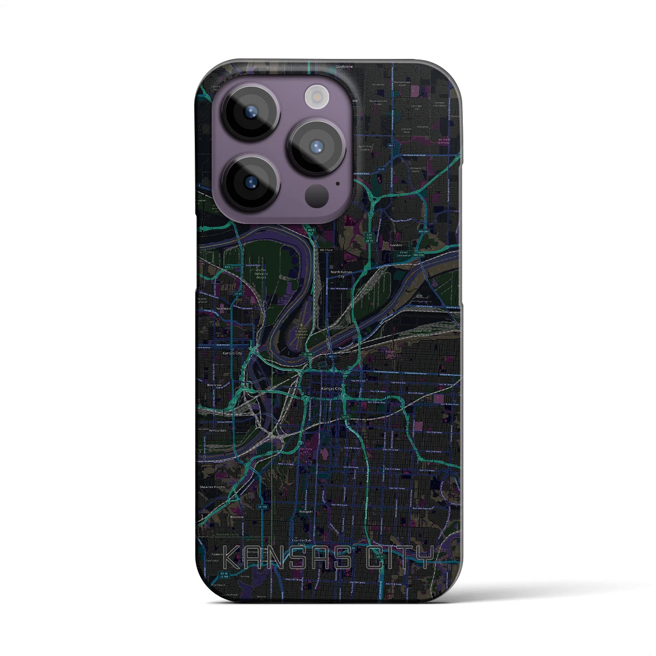 【カンザスシティ】地図柄iPhoneケース（バックカバータイプ・ブラック）iPhone 14 Pro 用