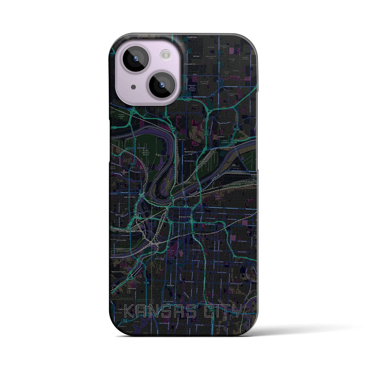 【カンザスシティ】地図柄iPhoneケース（バックカバータイプ・ブラック）iPhone 14 用
