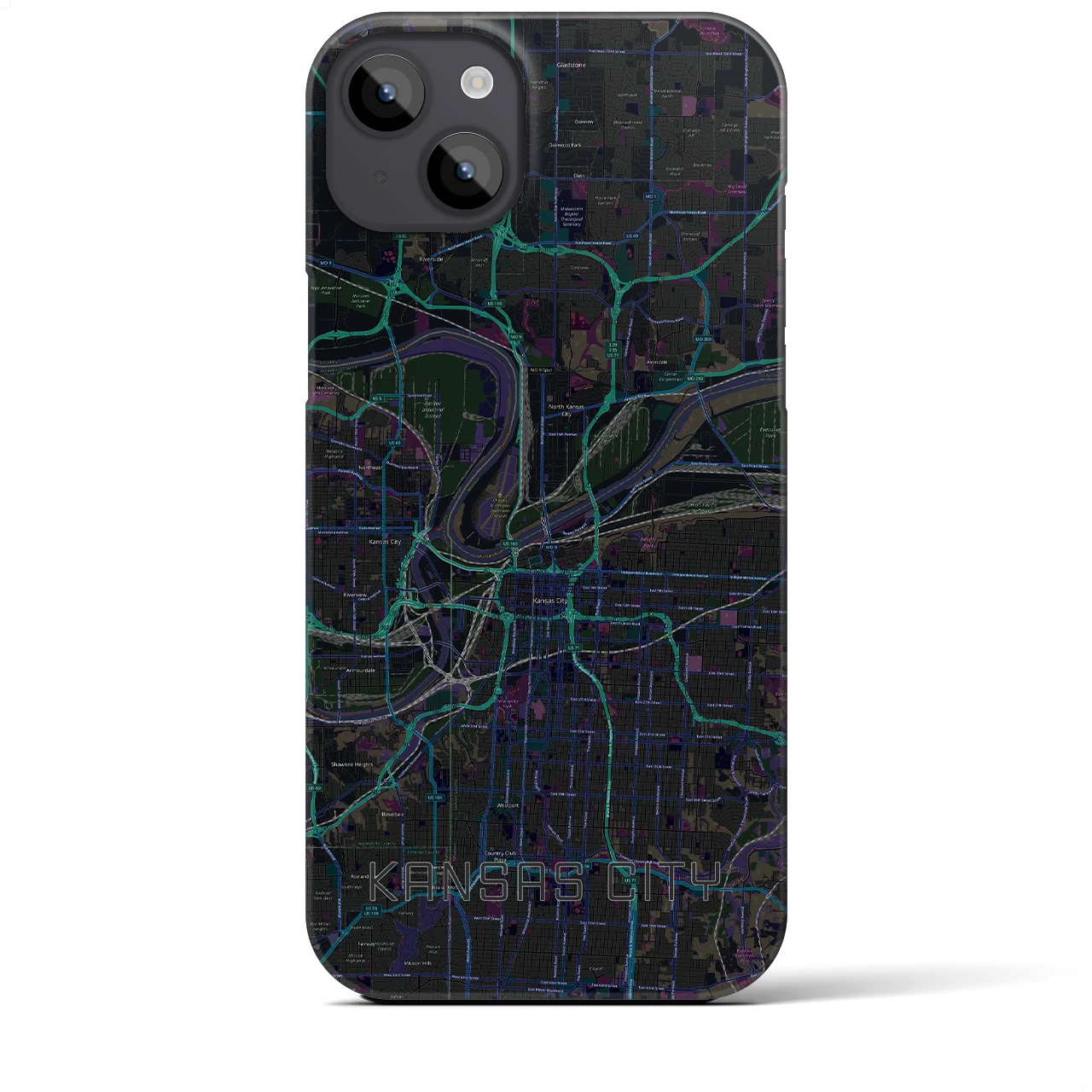 【カンザスシティ】地図柄iPhoneケース（バックカバータイプ・ブラック）iPhone 14 Plus 用