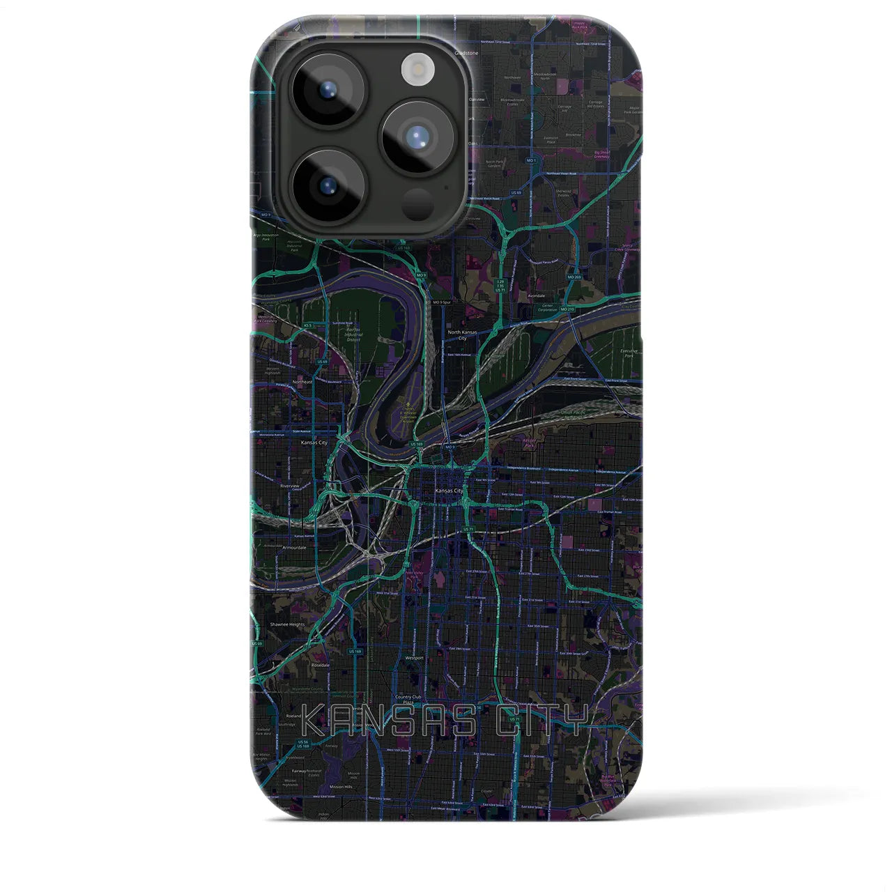 【カンザスシティ】地図柄iPhoneケース（バックカバータイプ・ブラック）iPhone 15 Pro Max 用