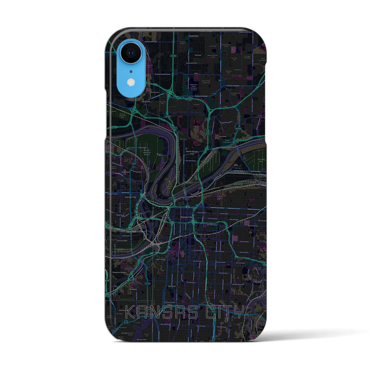 【カンザスシティ】地図柄iPhoneケース（バックカバータイプ・ブラック）iPhone XR 用