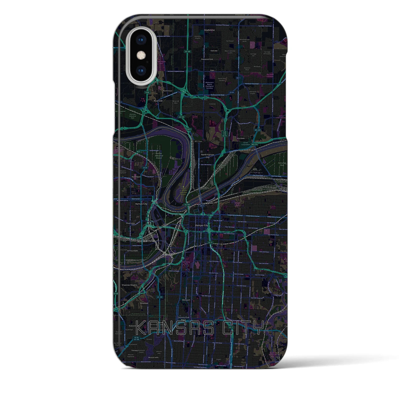 【カンザスシティ】地図柄iPhoneケース（バックカバータイプ・ブラック）iPhone XS Max 用
