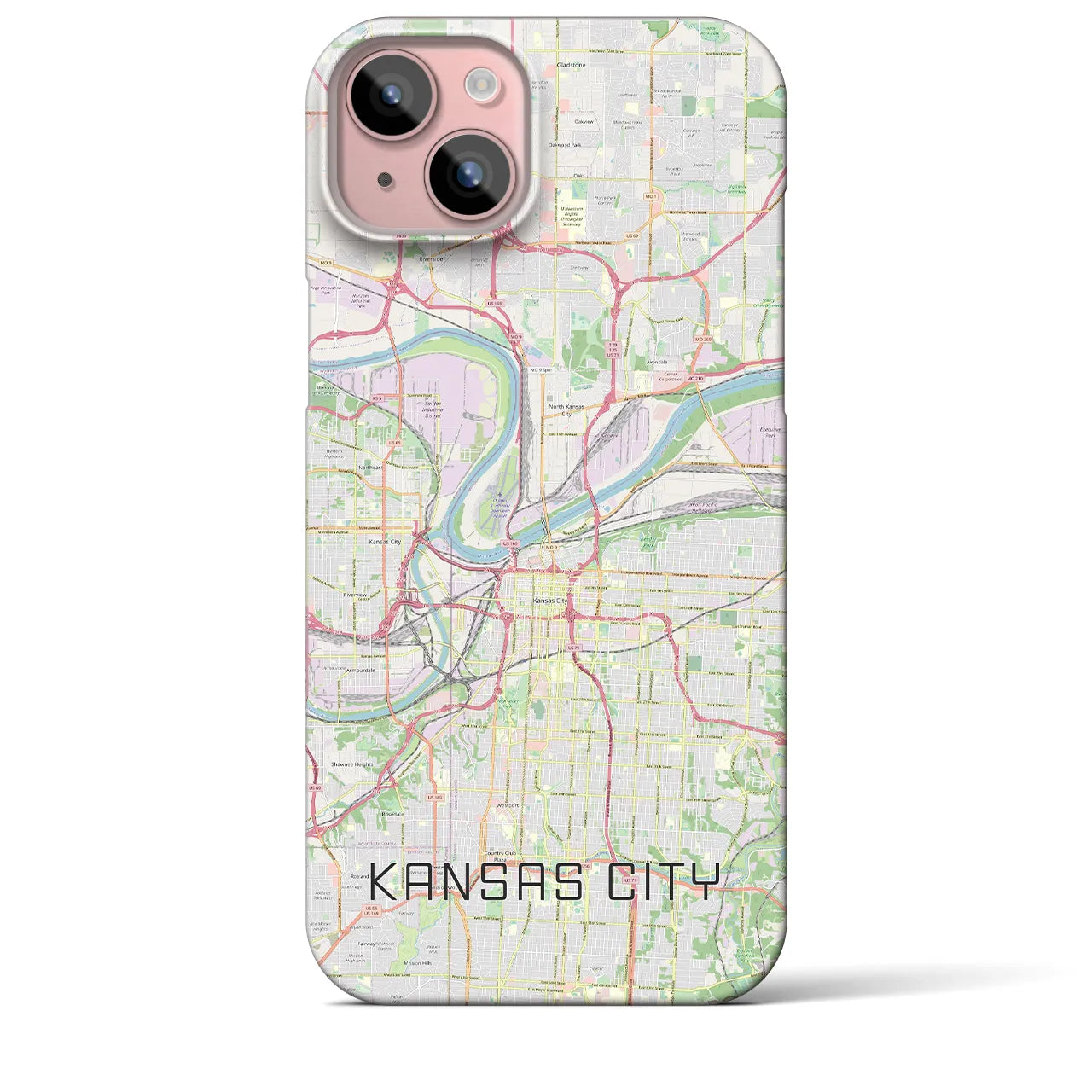 【カンザスシティ】地図柄iPhoneケース（バックカバータイプ・ナチュラル）iPhone 15 Plus 用