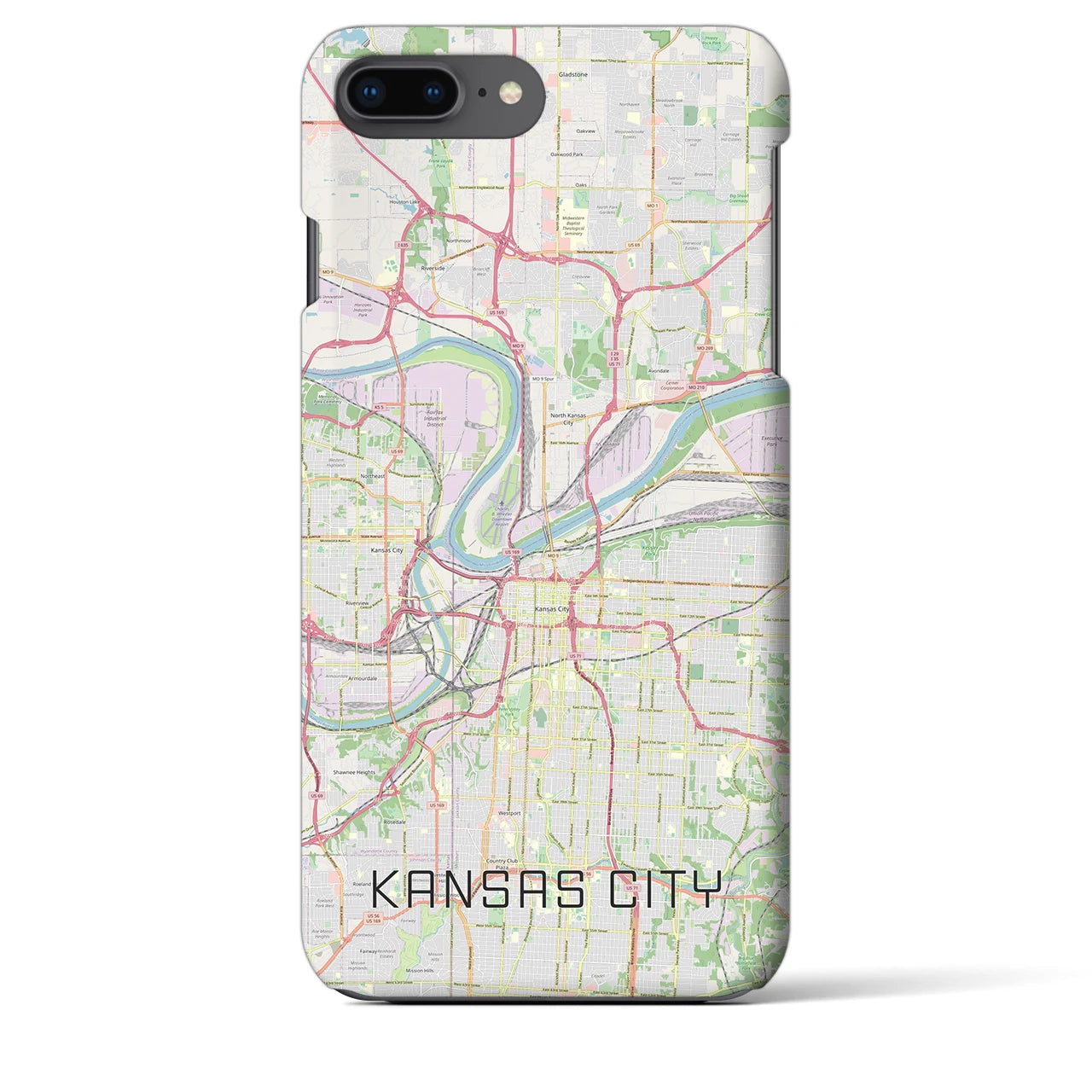 【カンザスシティ】地図柄iPhoneケース（バックカバータイプ・ナチュラル）iPhone 8Plus /7Plus / 6sPlus / 6Plus 用