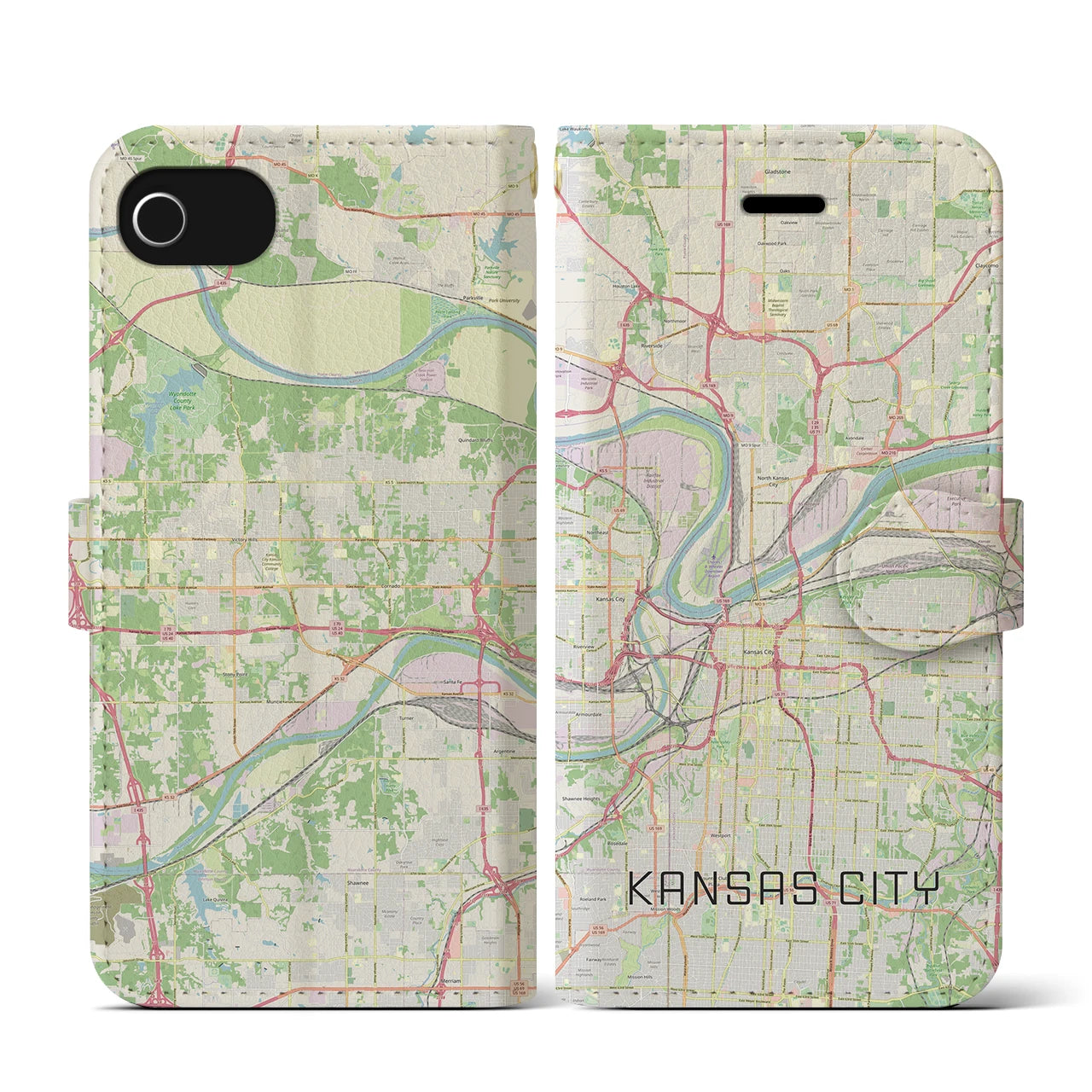 【カンザスシティ】地図柄iPhoneケース（手帳両面タイプ・ナチュラル）iPhone SE（第3 / 第2世代） / 8 / 7 / 6s / 6 用
