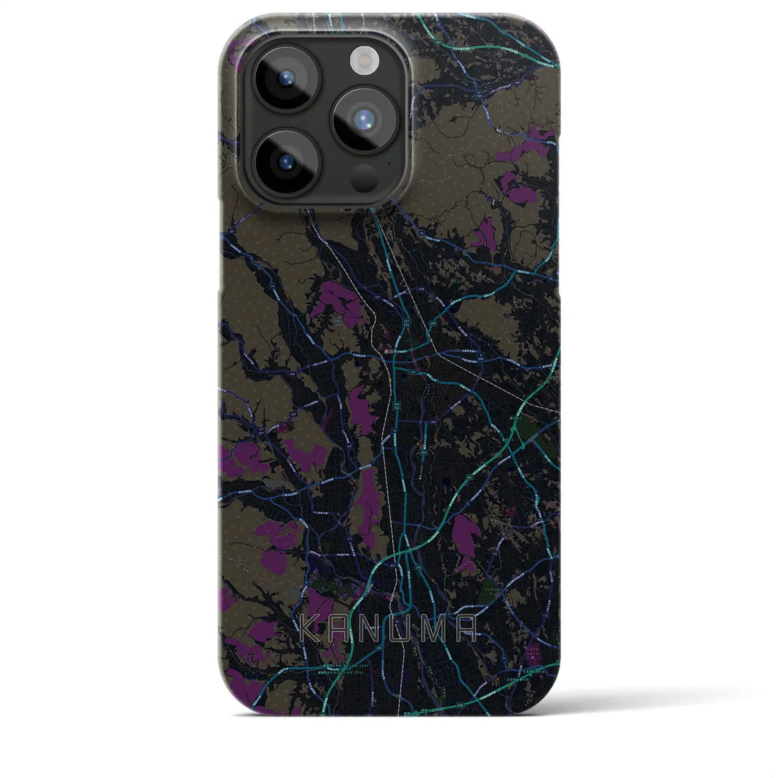 【鹿沼】地図柄iPhoneケース（バックカバータイプ・ブラック）iPhone 15 Pro Max 用