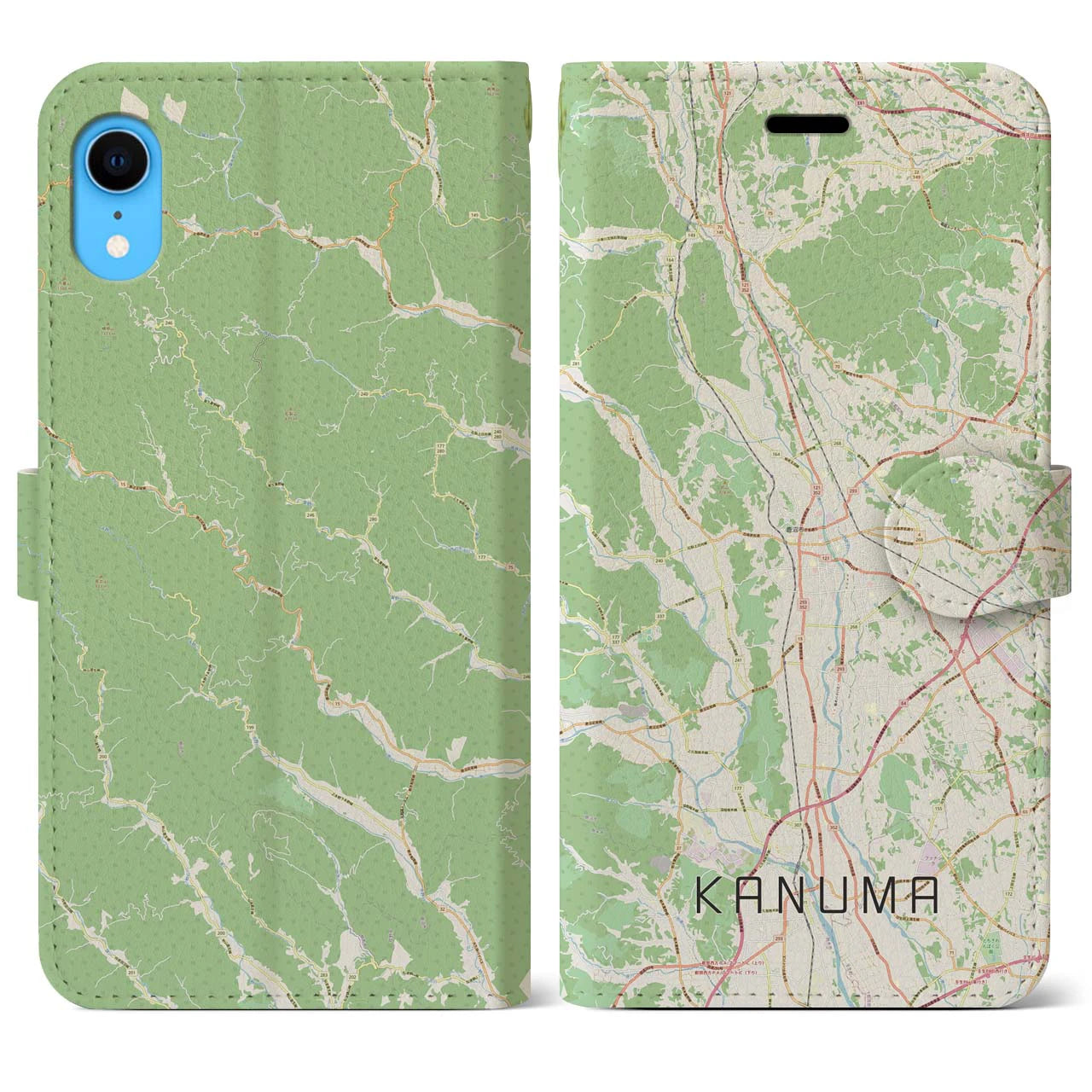 【鹿沼】地図柄iPhoneケース（手帳両面タイプ・ナチュラル）iPhone XR 用