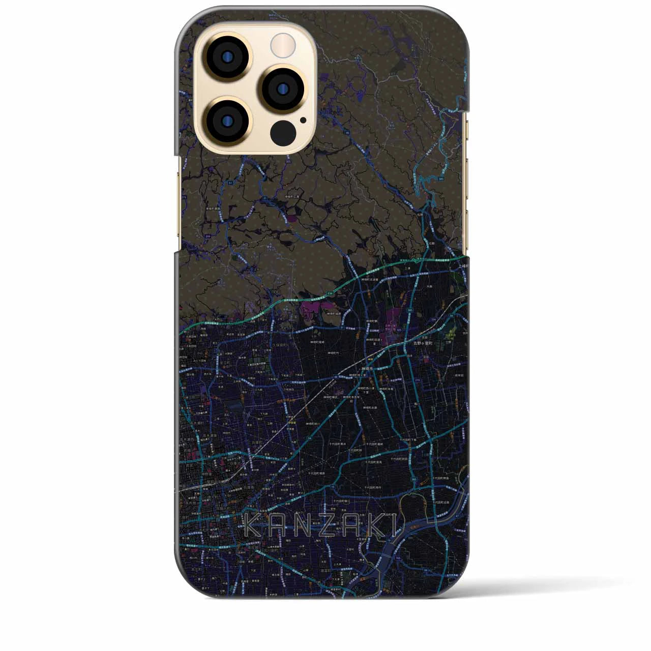 【神埼】地図柄iPhoneケース（バックカバータイプ・ブラック）iPhone 12 Pro Max 用