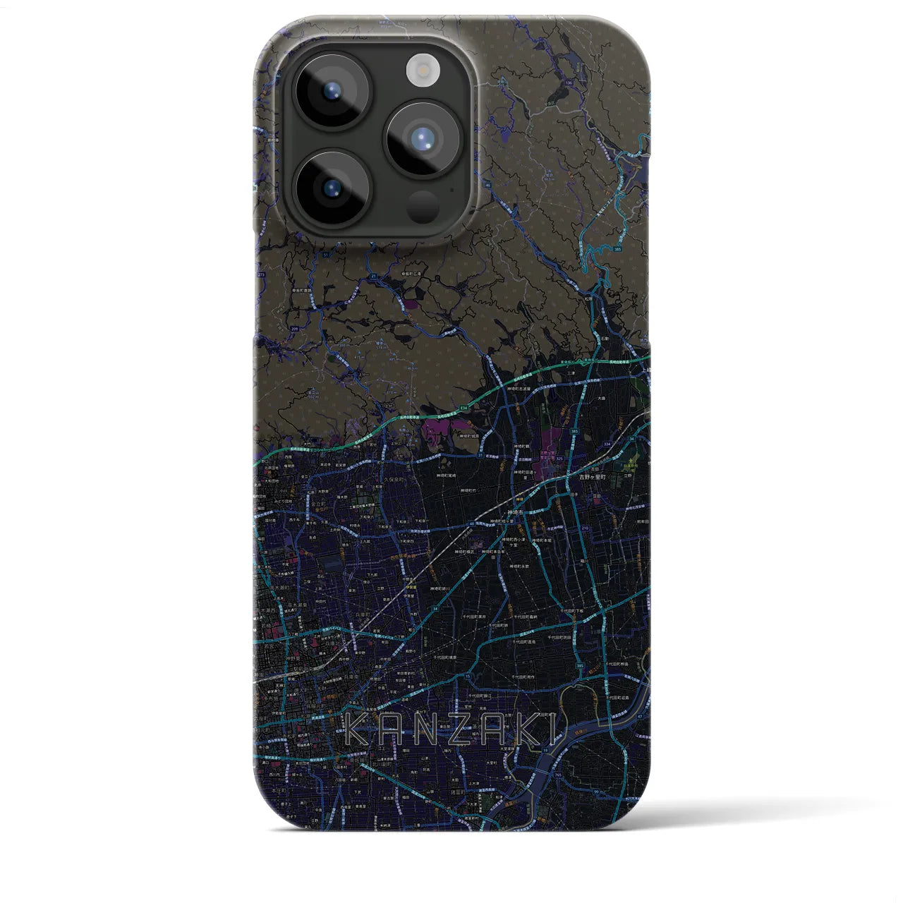 【神埼】地図柄iPhoneケース（バックカバータイプ・ブラック）iPhone 15 Pro Max 用
