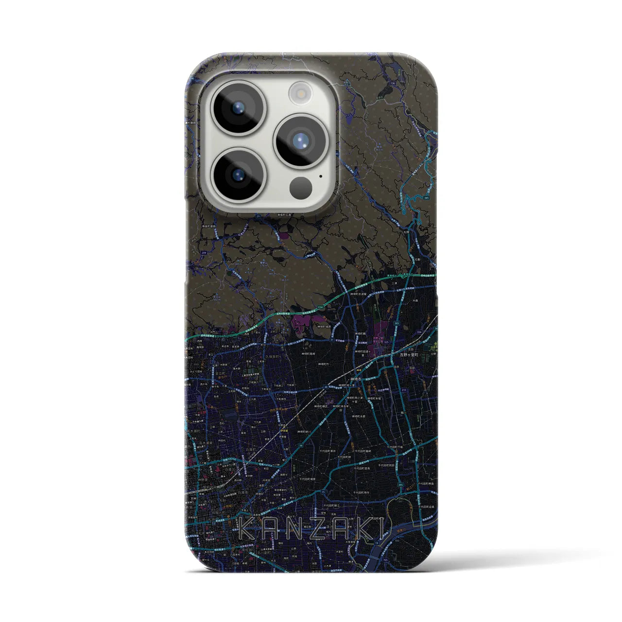 【神埼】地図柄iPhoneケース（バックカバータイプ・ブラック）iPhone 15 Pro 用