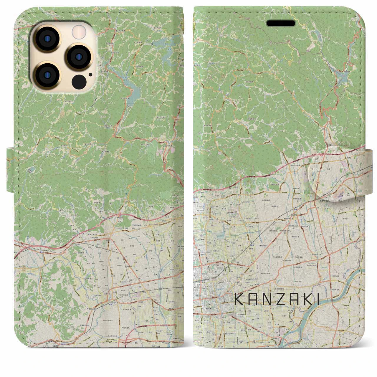 【神埼】地図柄iPhoneケース（手帳両面タイプ・ナチュラル）iPhone 12 Pro Max 用