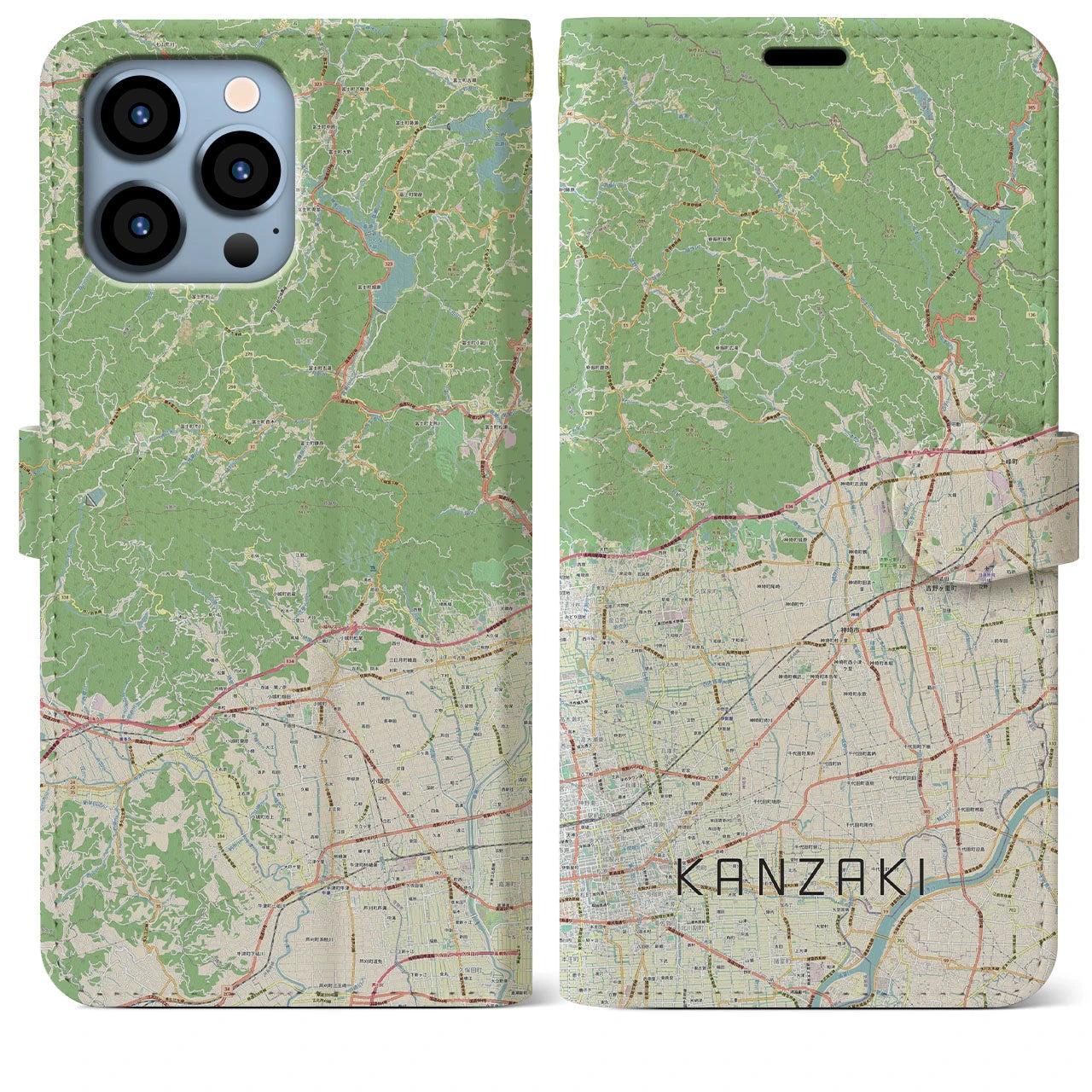 【神埼】地図柄iPhoneケース（手帳両面タイプ・ナチュラル）iPhone 13 Pro Max 用