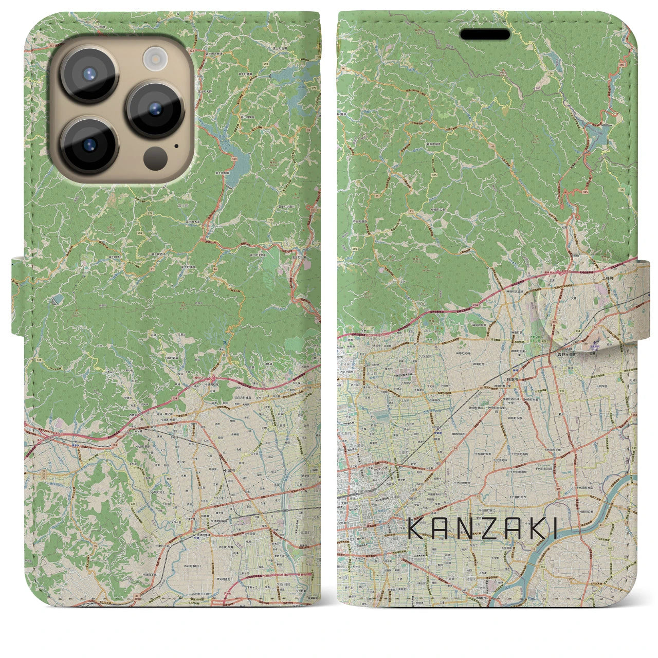 【神埼】地図柄iPhoneケース（手帳両面タイプ・ナチュラル）iPhone 14 Pro Max 用
