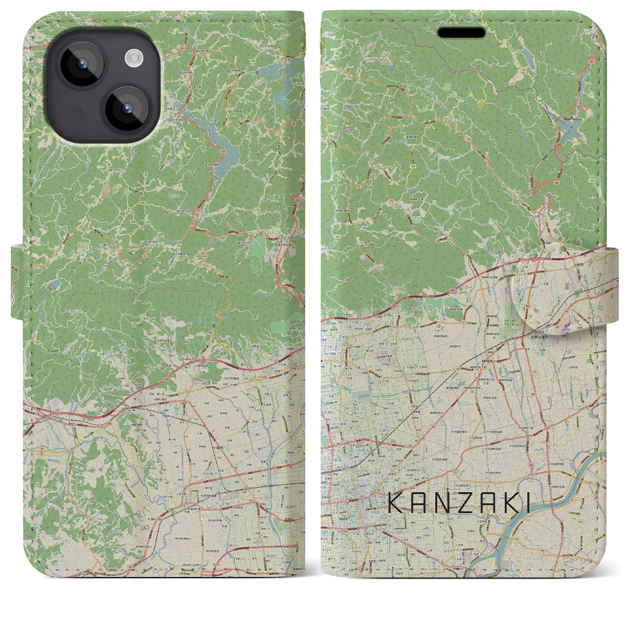 【神埼】地図柄iPhoneケース（手帳両面タイプ・ナチュラル）iPhone 14 Plus 用