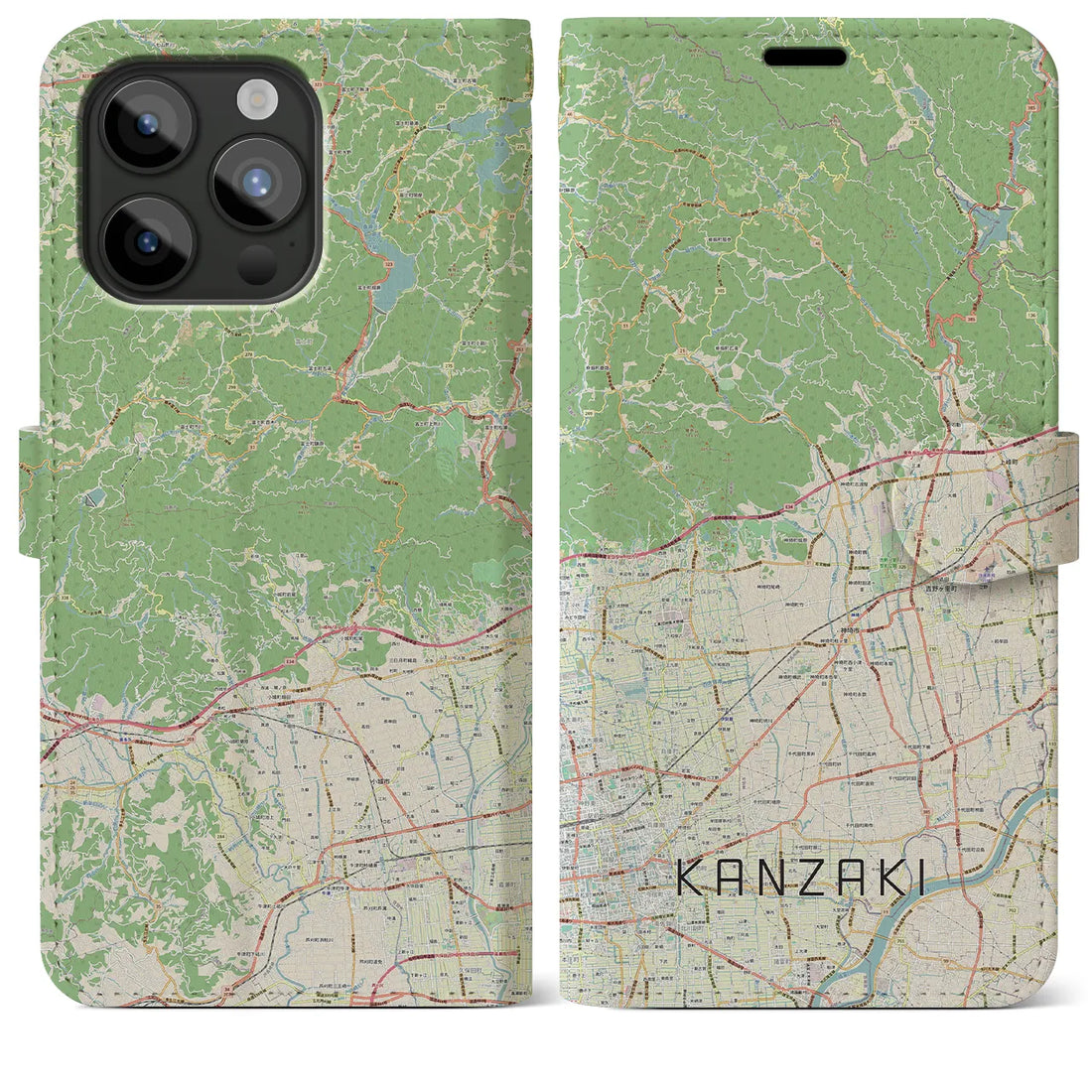 【神埼】地図柄iPhoneケース（手帳両面タイプ・ナチュラル）iPhone 15 Pro Max 用