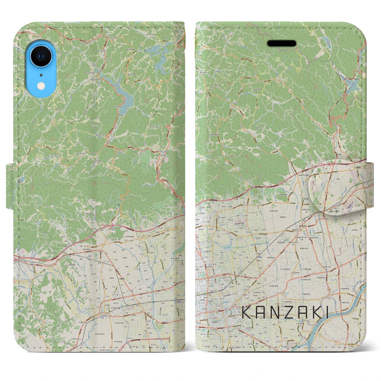 【神埼】地図柄iPhoneケース（手帳両面タイプ・ナチュラル）iPhone XR 用