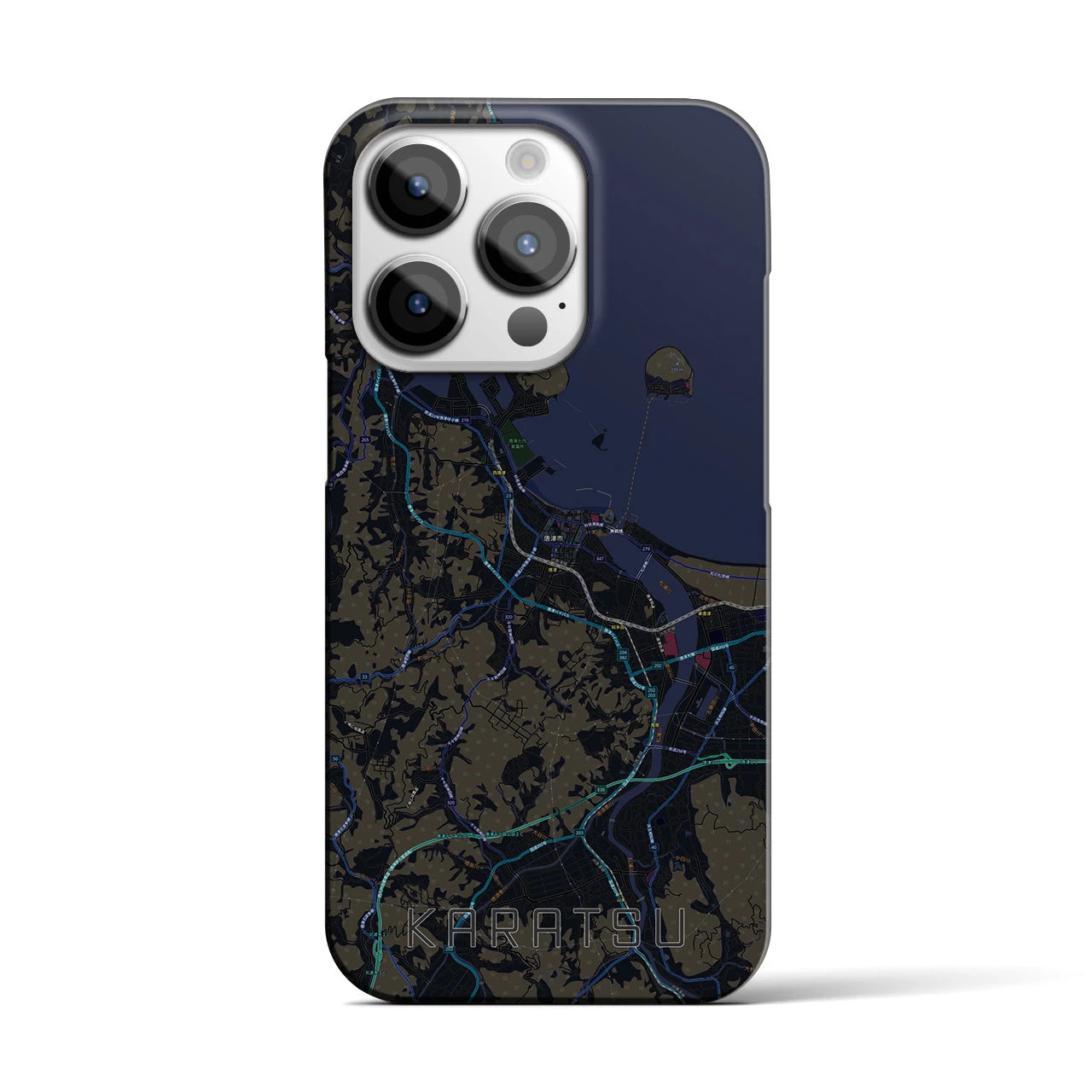 【唐津】地図柄iPhoneケース（バックカバータイプ・ブラック）iPhone 14 Pro 用