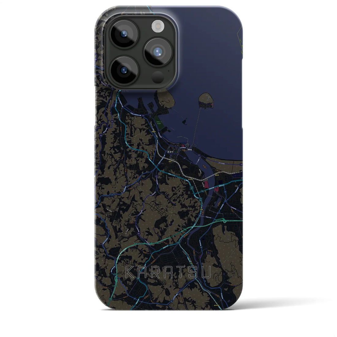 【唐津】地図柄iPhoneケース（バックカバータイプ・ブラック）iPhone 15 Pro Max 用