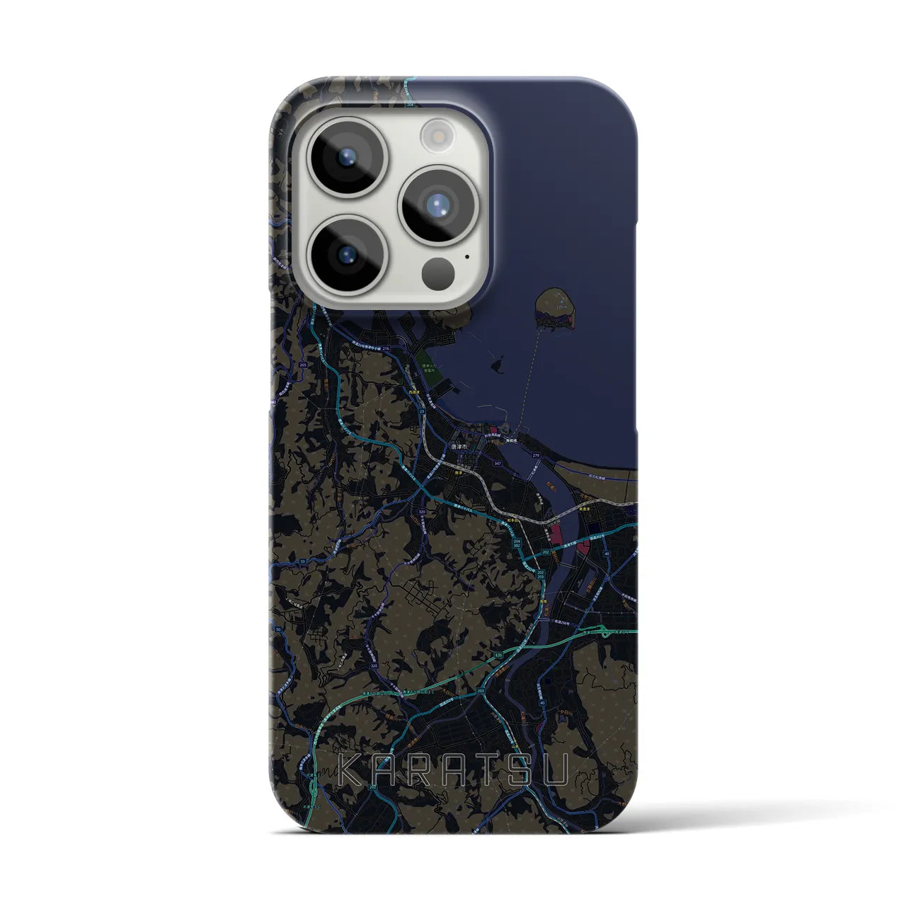 【唐津】地図柄iPhoneケース（バックカバータイプ・ブラック）iPhone 15 Pro 用