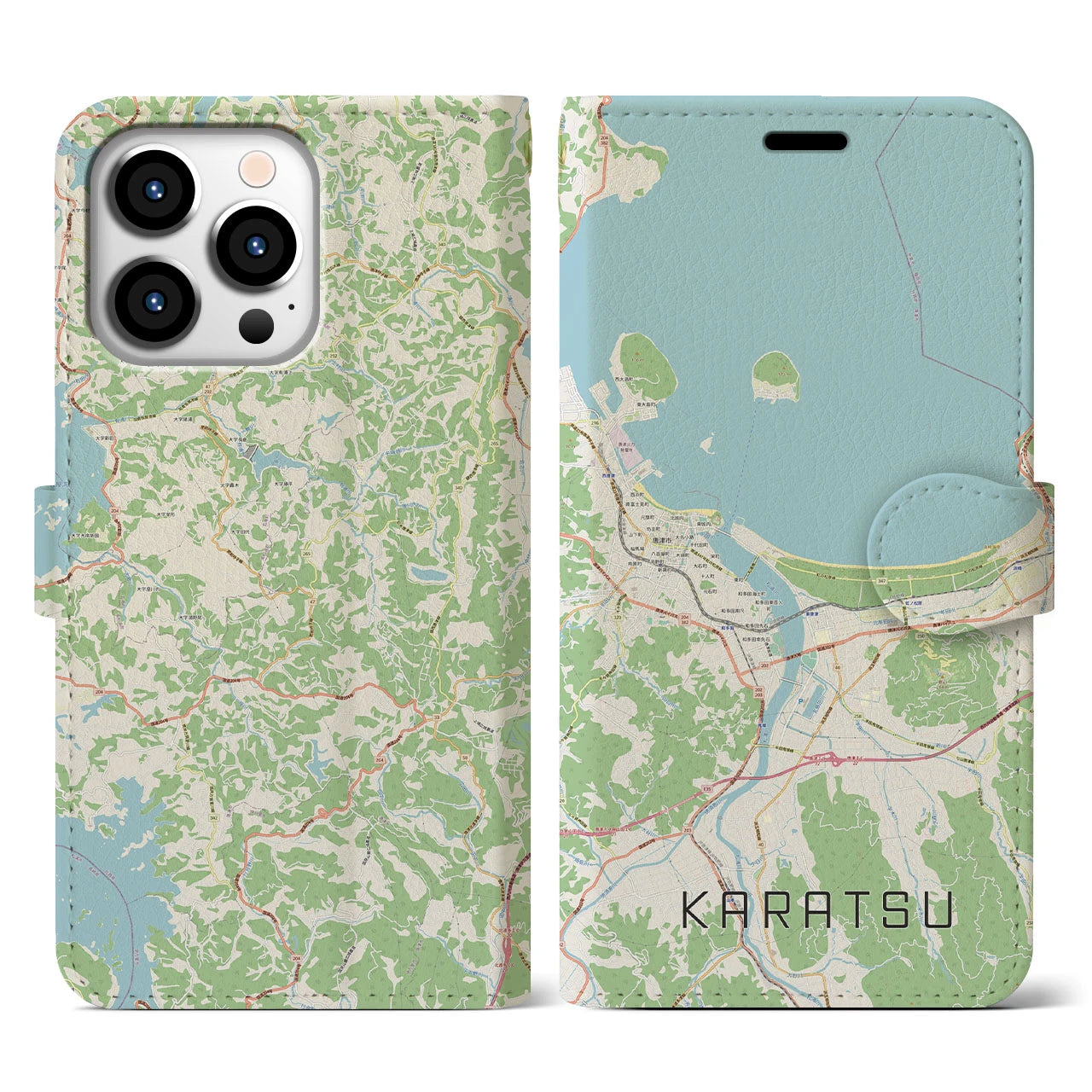 【唐津】地図柄iPhoneケース（手帳両面タイプ・ナチュラル）iPhone 13 Pro 用