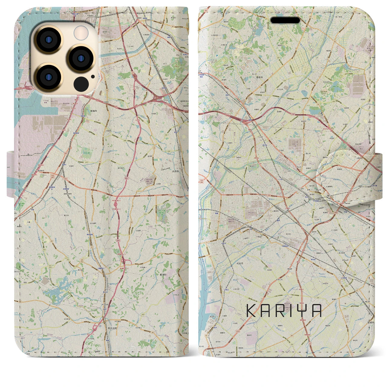 【刈谷】地図柄iPhoneケース（手帳両面タイプ・ナチュラル）iPhone 12 Pro Max 用