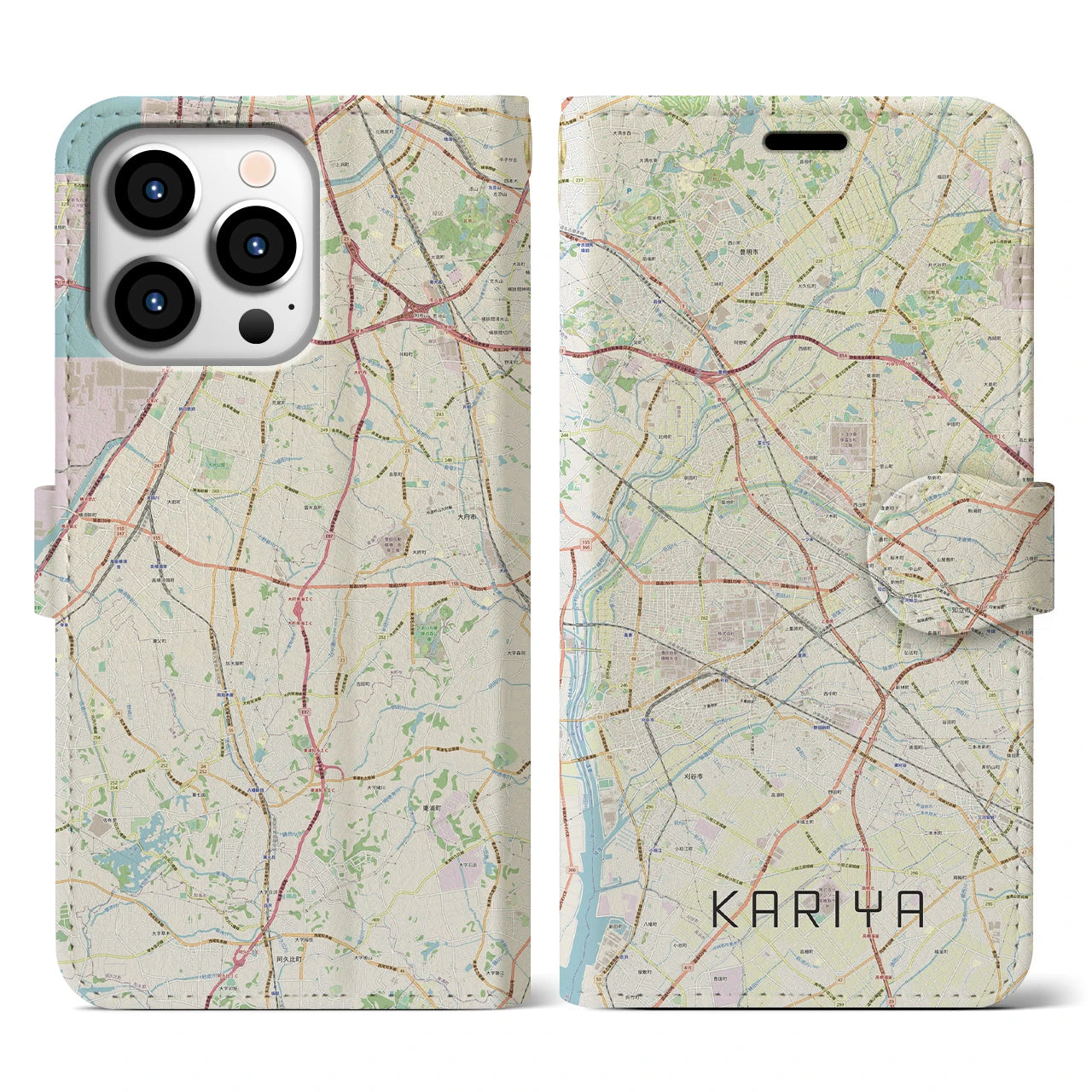 【刈谷】地図柄iPhoneケース（手帳両面タイプ・ナチュラル）iPhone 13 Pro 用
