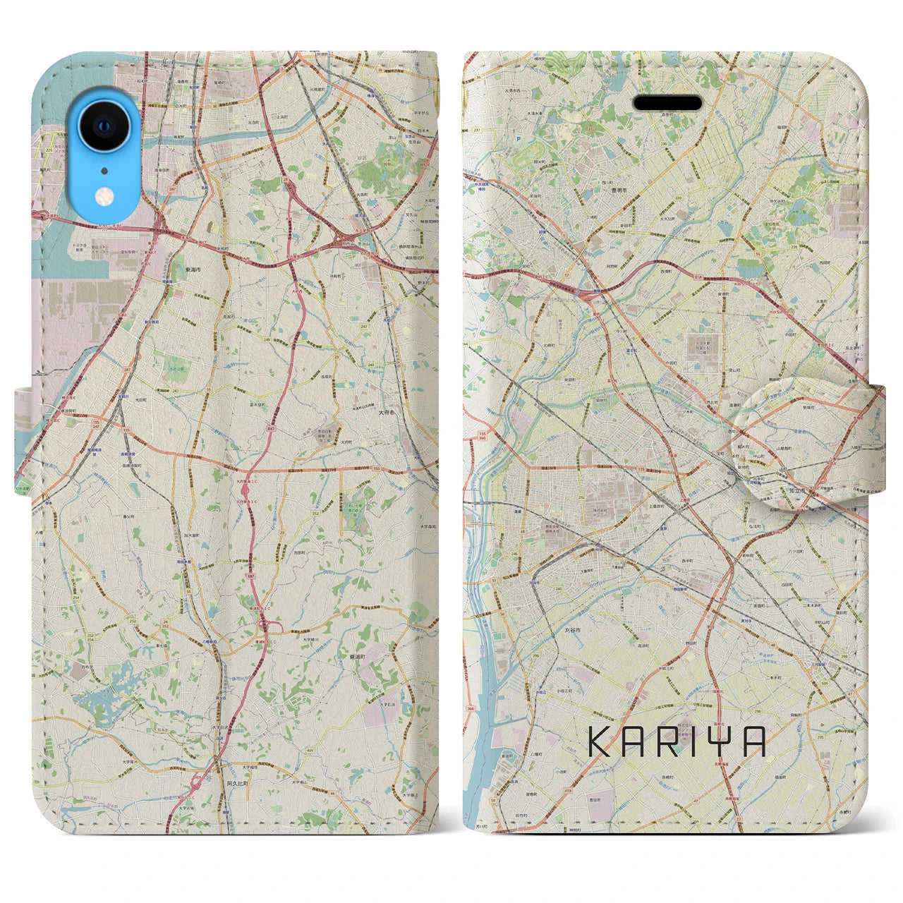 【刈谷】地図柄iPhoneケース（手帳両面タイプ・ナチュラル）iPhone XR 用