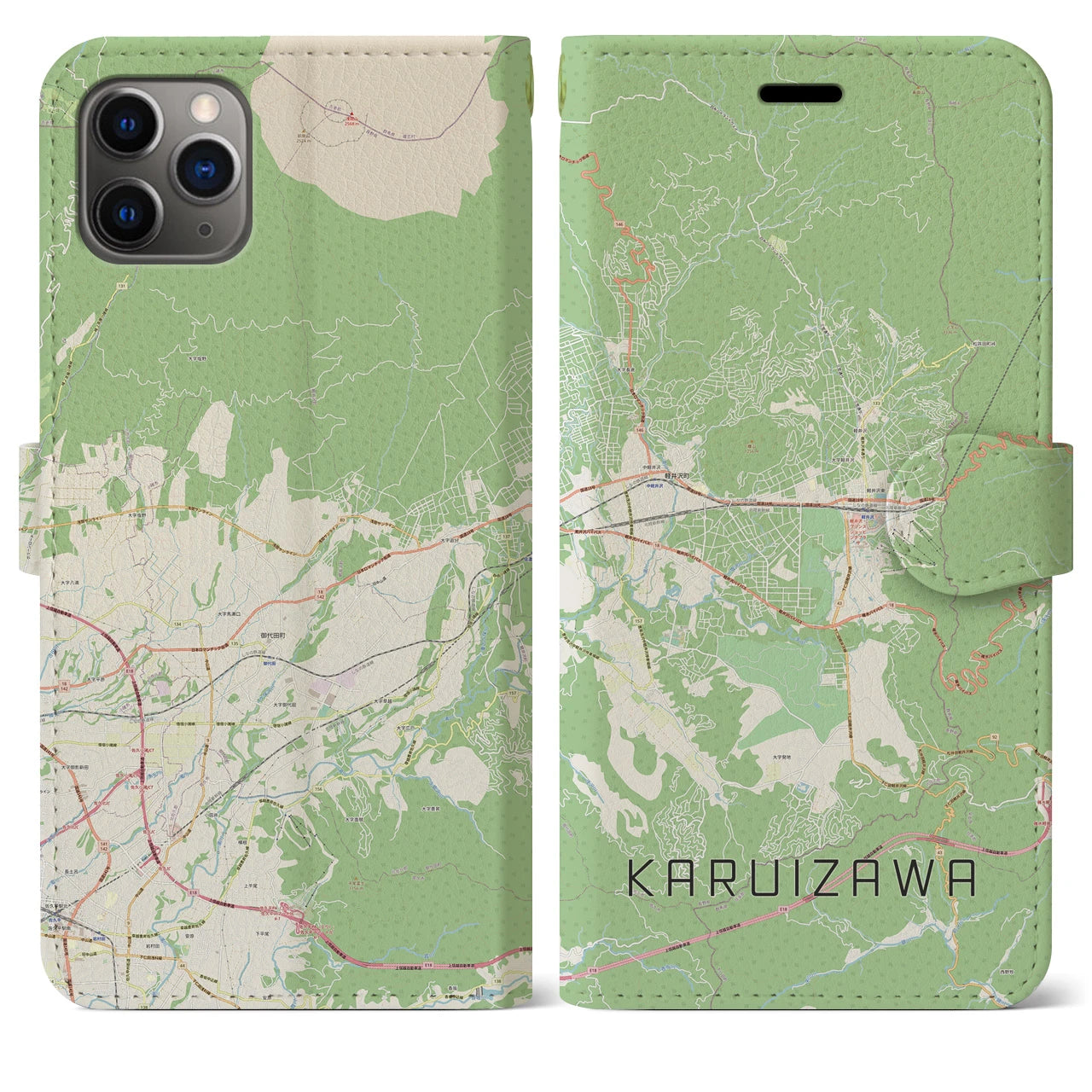 【軽井沢】地図柄iPhoneケース（手帳両面タイプ・ナチュラル）iPhone 11 Pro Max 用