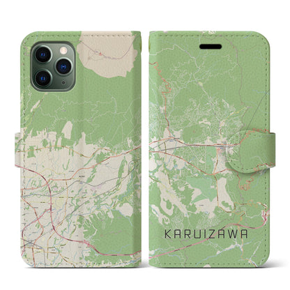 【軽井沢（長野県）】地図柄iPhoneケース（手帳タイプ）ナチュラル・iPhone 11 Pro 用