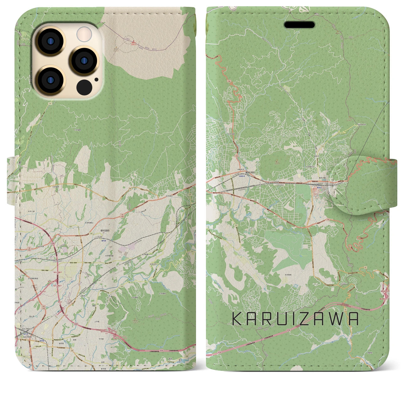 【軽井沢】地図柄iPhoneケース（手帳両面タイプ・ナチュラル）iPhone 12 Pro Max 用