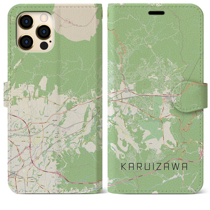 【軽井沢（長野県）】地図柄iPhoneケース（手帳タイプ）ナチュラル・iPhone 12 Pro Max 用