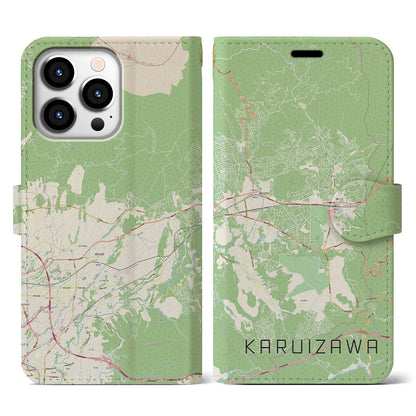 【軽井沢（長野県）】地図柄iPhoneケース（手帳タイプ）ナチュラル・iPhone 13 Pro 用