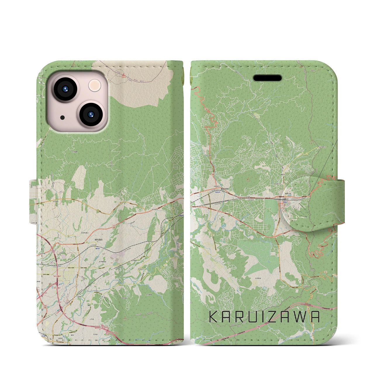 【軽井沢（長野県）】地図柄iPhoneケース（手帳タイプ）ナチュラル・iPhone 13 mini 用