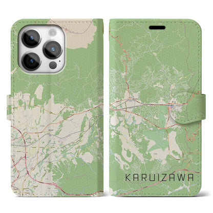 【軽井沢（長野県）】地図柄iPhoneケース（手帳タイプ）ナチュラル・iPhone 14 Pro 用