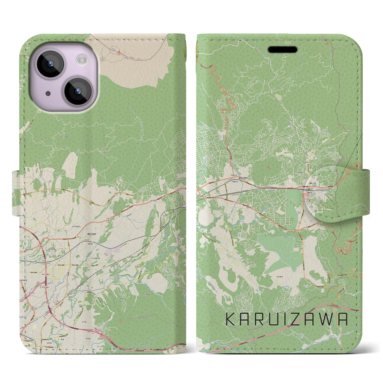 【軽井沢】地図柄iPhoneケース（手帳両面タイプ・ナチュラル）iPhone 14 用