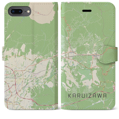 【軽井沢（長野県）】地図柄iPhoneケース（手帳タイプ）ナチュラル・iPhone 8Plus /7Plus / 6sPlus / 6Plus 用