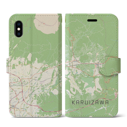 【軽井沢（長野県）】地図柄iPhoneケース（手帳タイプ）ナチュラル・iPhone XS / X 用