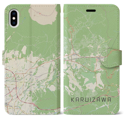 【軽井沢（長野県）】地図柄iPhoneケース（手帳タイプ）ナチュラル・iPhone XS Max 用