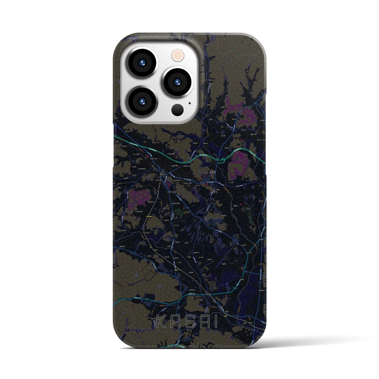 【加西】地図柄iPhoneケース（バックカバータイプ・ブラック）iPhone 13 Pro 用