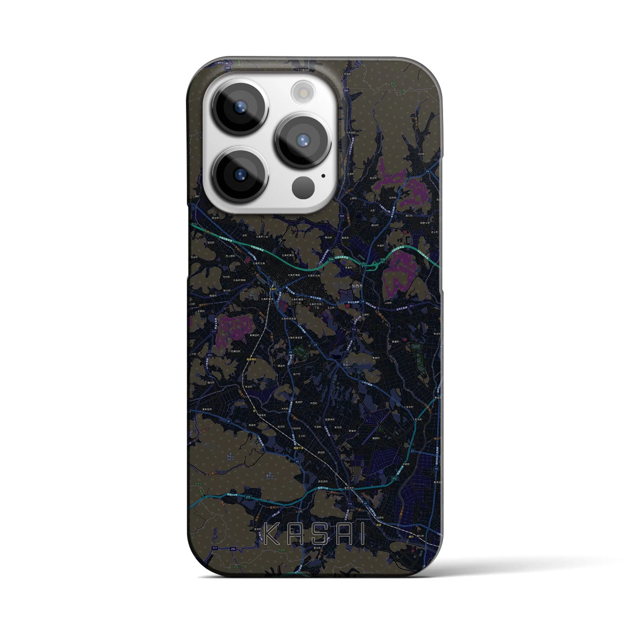 【加西】地図柄iPhoneケース（バックカバータイプ・ブラック）iPhone 14 Pro 用