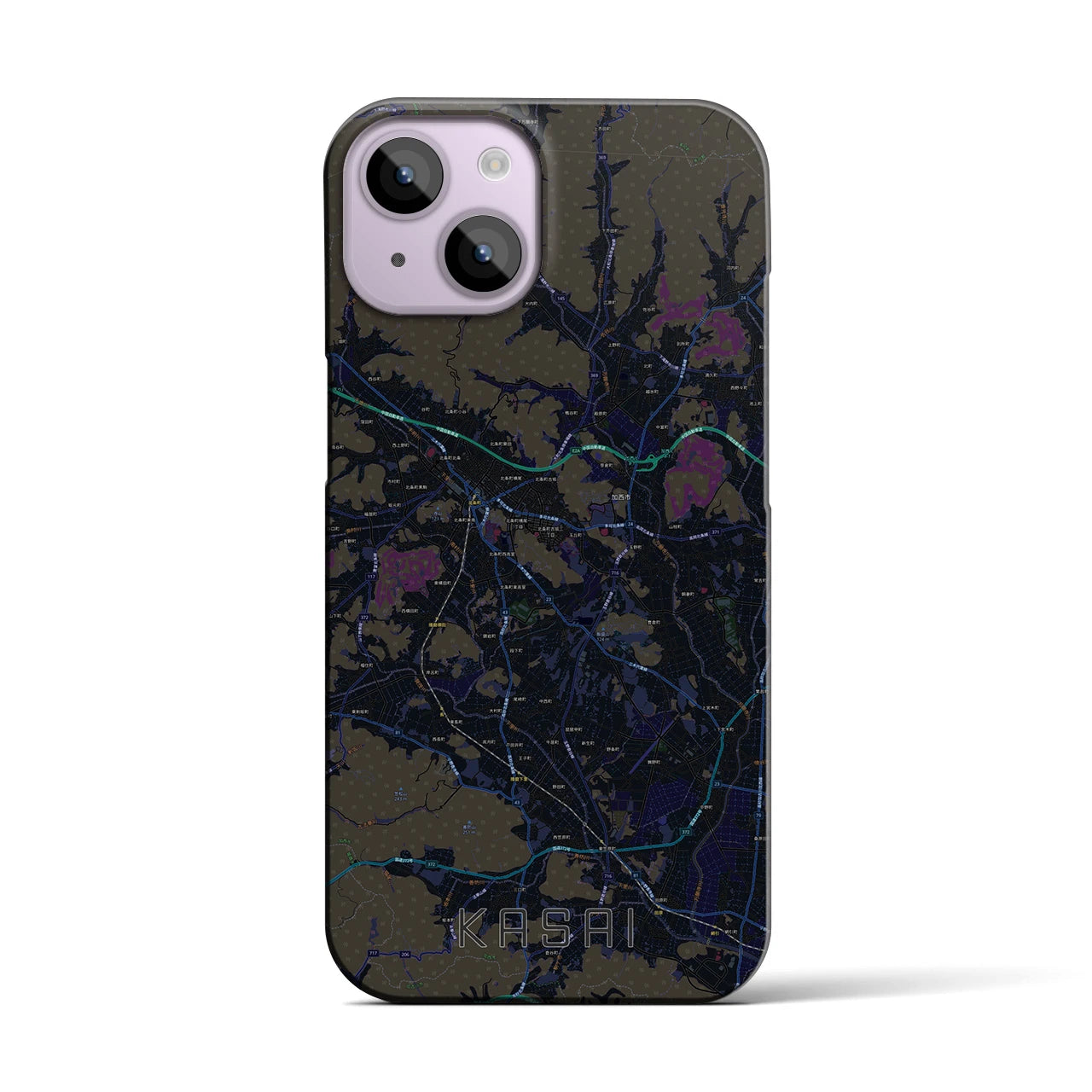 【加西】地図柄iPhoneケース（バックカバータイプ・ブラック）iPhone 14 用