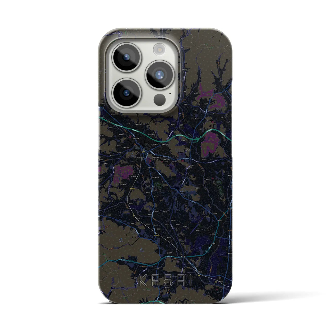 【加西】地図柄iPhoneケース（バックカバータイプ・ブラック）iPhone 15 Pro 用