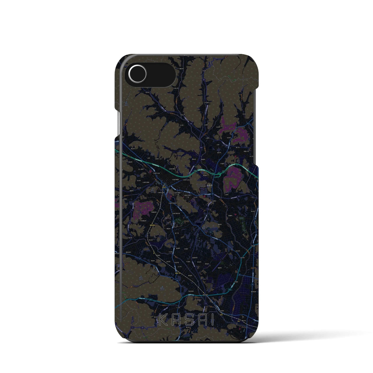 【加西】地図柄iPhoneケース（バックカバータイプ・ブラック）iPhone SE（第3 / 第2世代） / 8 / 7 / 6s / 6 用