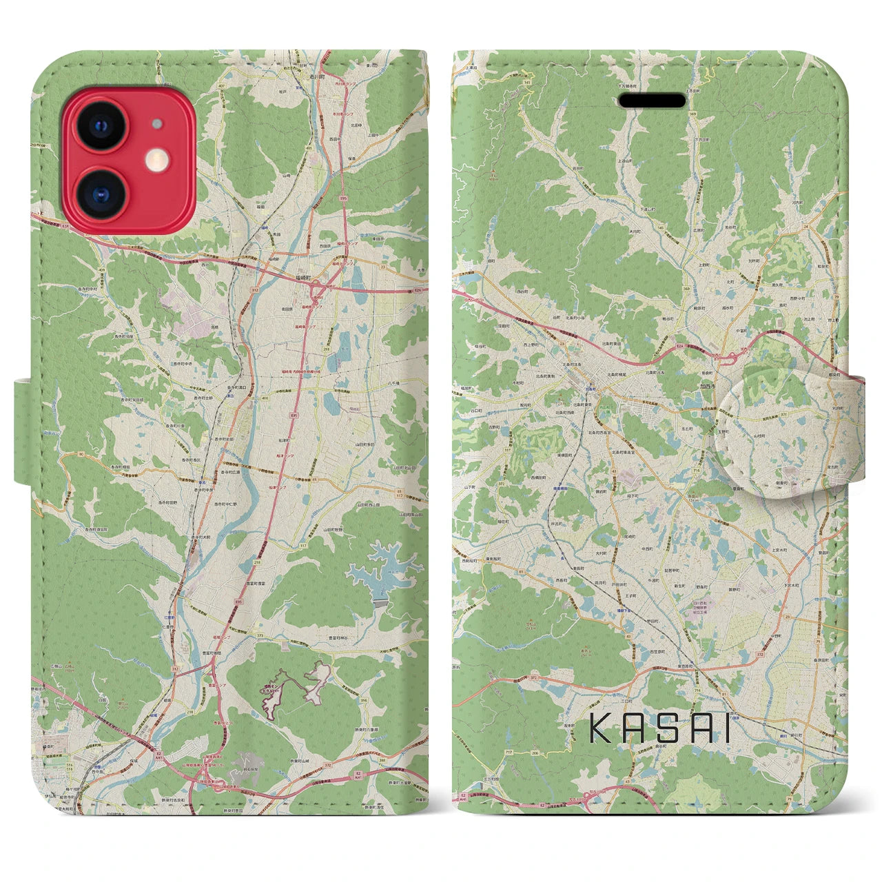 【加西】地図柄iPhoneケース（手帳両面タイプ・ナチュラル）iPhone 11 用