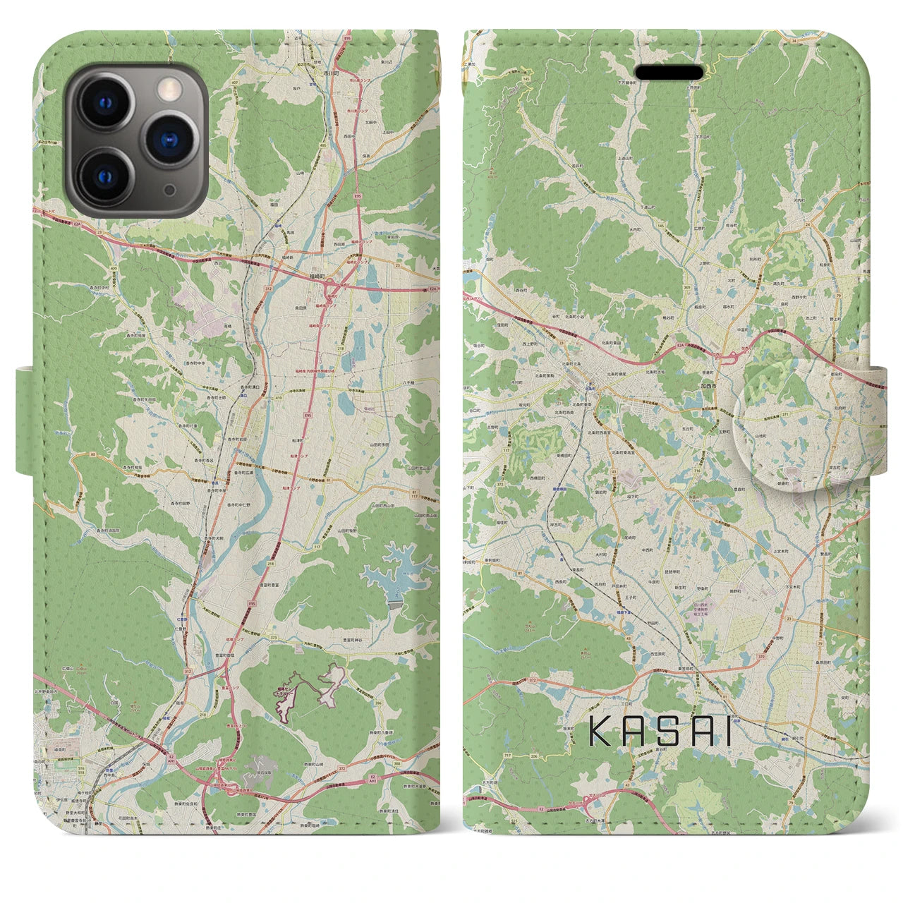 【加西】地図柄iPhoneケース（手帳両面タイプ・ナチュラル）iPhone 11 Pro Max 用