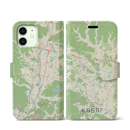 【加西（兵庫県）】地図柄iPhoneケース（手帳タイプ）ナチュラル・iPhone 12 mini 用