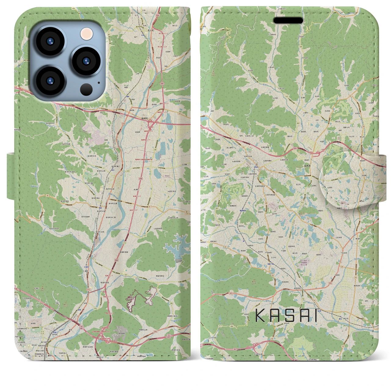 【加西】地図柄iPhoneケース（手帳両面タイプ・ナチュラル）iPhone 13 Pro Max 用