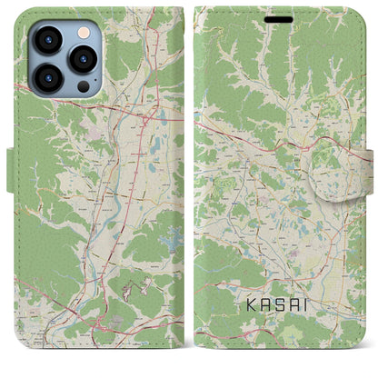 【加西（兵庫県）】地図柄iPhoneケース（手帳タイプ）ナチュラル・iPhone 13 Pro Max 用